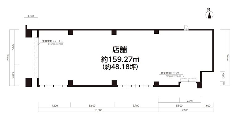 貸店舗・事務所　八尾市 東本町４丁目　広さ約５１坪　ロードサイド　路面店 間取り