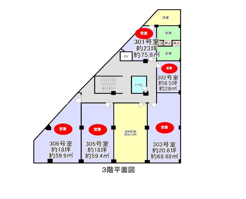 貸店舗・事務所　八尾市 山本町南４丁目　広さ約２０坪　角区画　EV付き　駅前テナントビル　グロー河内山本駅前 間取り