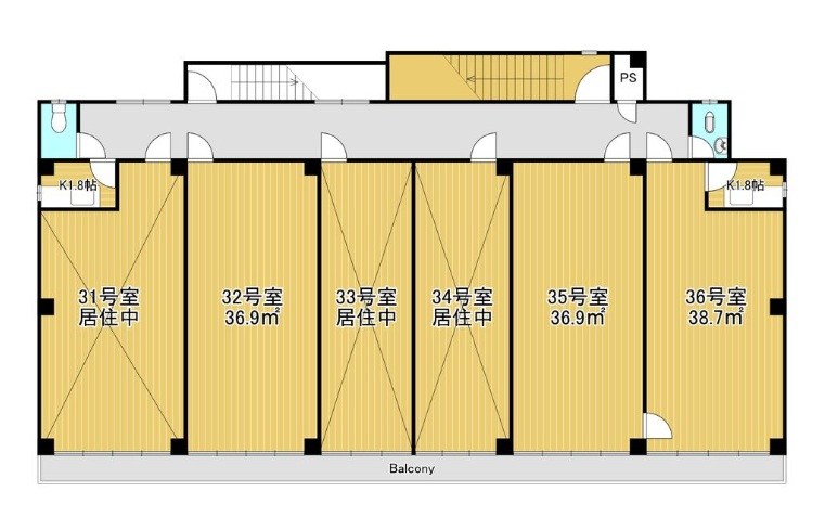 貸店舗・事務所　八尾市 曙川東１丁目　最上階区画　恩智駅前プラザビル 間取り