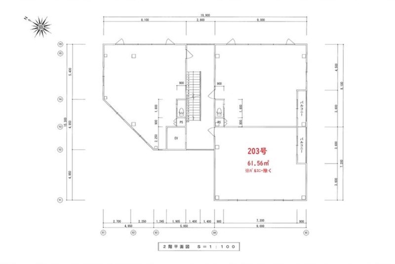 貸店舗・事務所　八尾市 志紀町２丁目　角区画　約２０坪　志紀駅前テナントビル 間取り