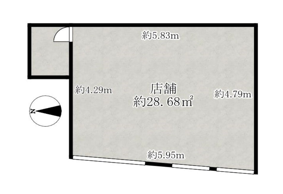 貸店舗・事務所　八尾市 山本町南１丁目 広さ約８.６坪 ※軽飲食等可　スケルトン渡し　マルキチビル 間取り