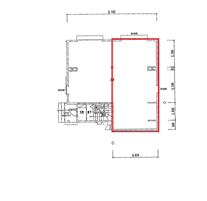 貸店舗・事務所　八尾市 陽光園２丁目　広さ約１５坪　路面店　角区画 間取り