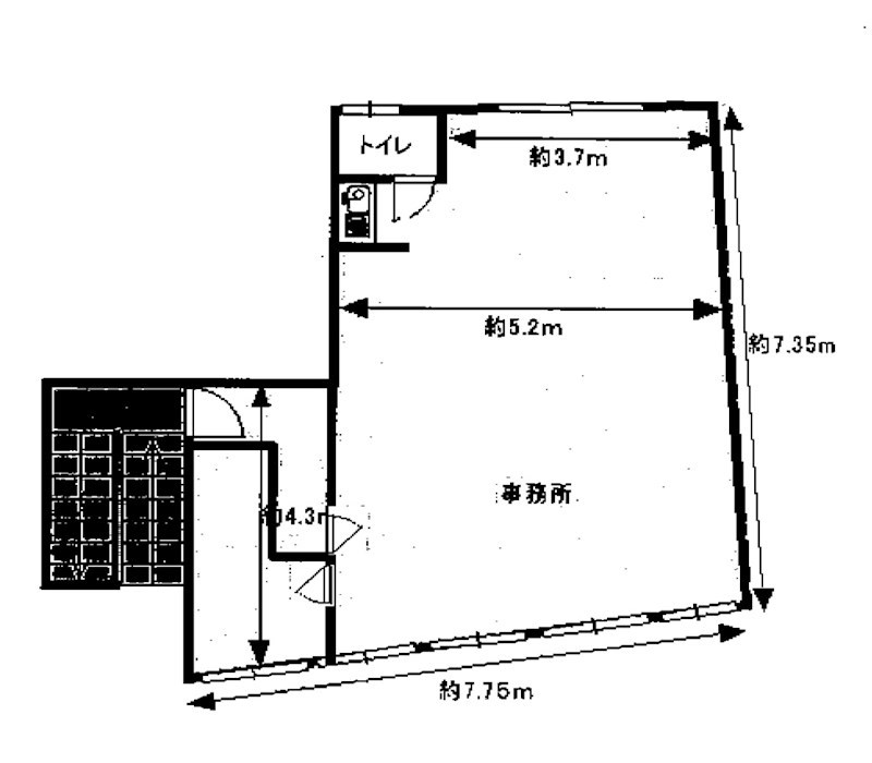 貸店舗・事務所　八尾市 本町２丁目　広さ約１６坪　本町つばきビル 間取り