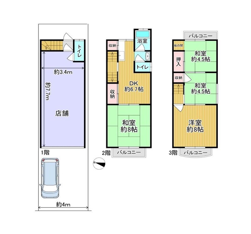 貸店舗・事務所　八尾市 志紀町南１丁目　広さ延べ約３１坪　駐車スペース付き　２５号線沿い　志紀町南１丁目店舗　 間取り