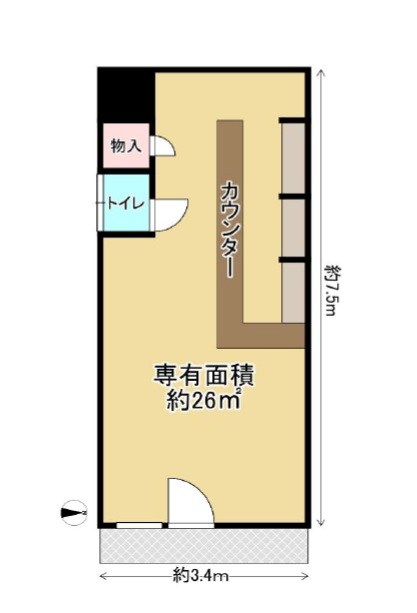 貸店舗・事務所　八尾市 山本町南１丁目　広さ延べ約７坪　飲食店可　近隣商業地域　貸店舗 間取り