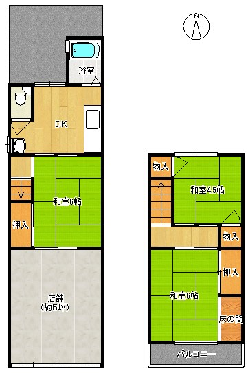 貸店舗・事務所　八尾市 山本町南１丁目　広さ延べ約１９坪　路面店　亀井店舗 間取り