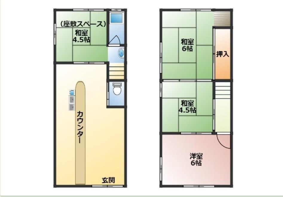 貸店舗・事務所　東大阪市 永和１丁目　広さ約１７坪　店舗付き住宅 間取り