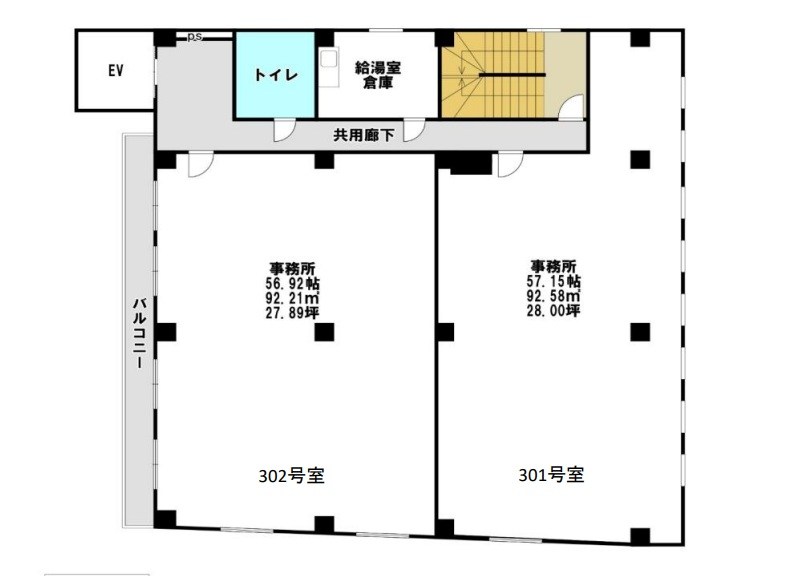 貸店舗・事務所　八尾市 光南町２丁目　広さ約５６坪　駐車場あり　飲食不可　分割可　DBビル 間取り
