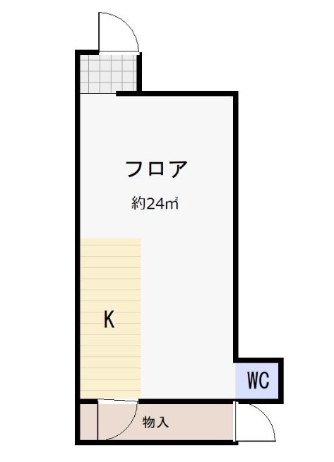 貸店舗・事務所　八尾市 西山本町６丁目　広さ約７坪　路面店　主要道路沿い　スケルトン　喜多ビル 間取り