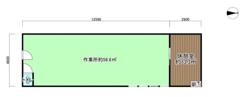 貸倉庫工場　大阪市 平野区 瓜破３丁目　広さ21坪　トイレ有り　倉庫、軽作業所にオススメ 間取り