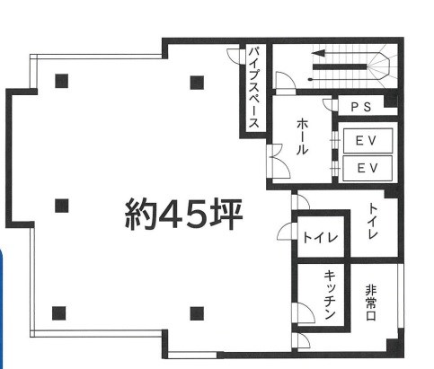 貸店舗・事務所　東大阪市 長堂１丁目　広さ約４５坪　EV付き　飲食不可　トクヤスビル 間取り