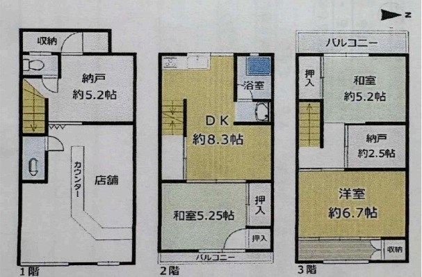 貸店舗・事務所　大阪市平野区 長吉六反３丁目　広さ延べ約３０坪　路面店　店舗付き住宅 間取り