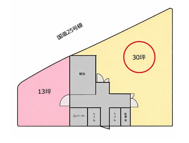貸店舗・事務所　八尾市 弓削町１丁目 広さ約３０坪　EVあり　大和ビル 間取り