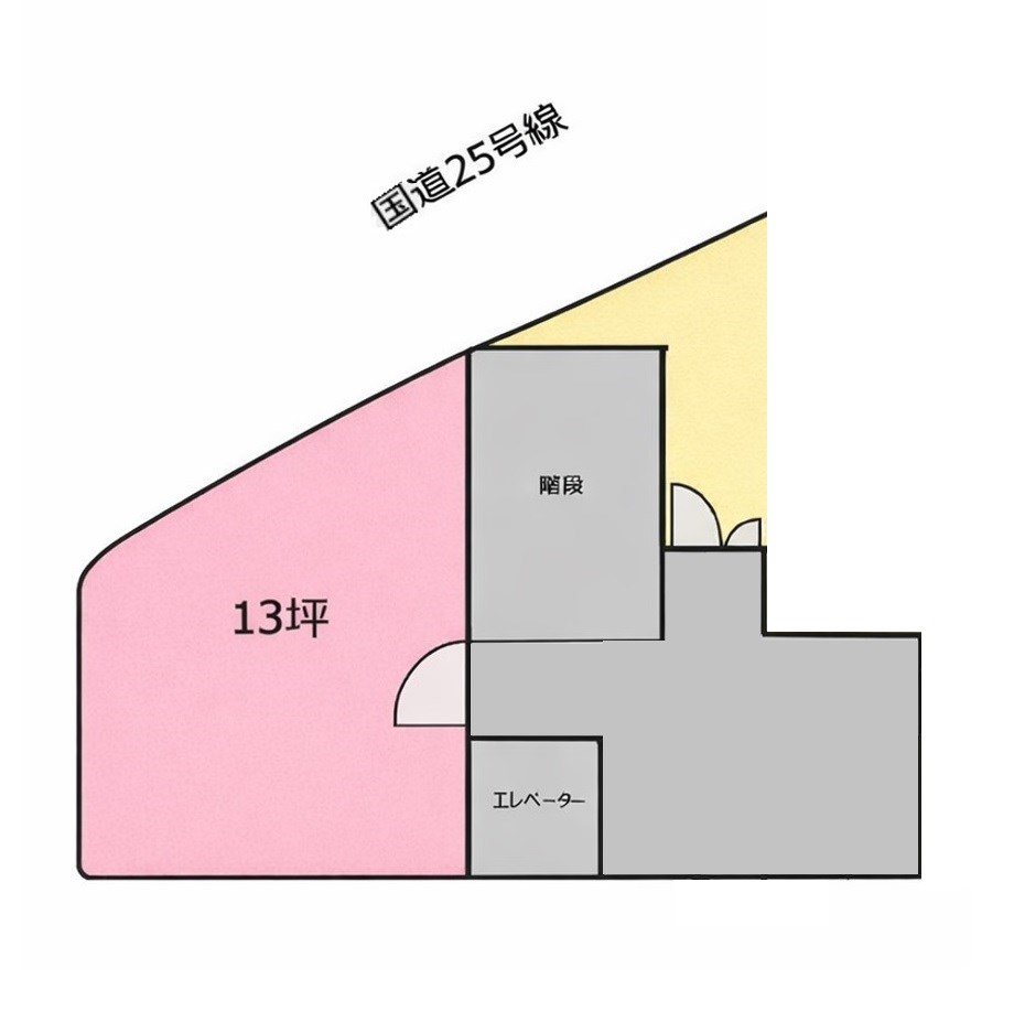 貸店舗・事務所　八尾市 弓削町１丁目 広さ約１３坪　飲食店可　路面店　ロードサイド 間取り