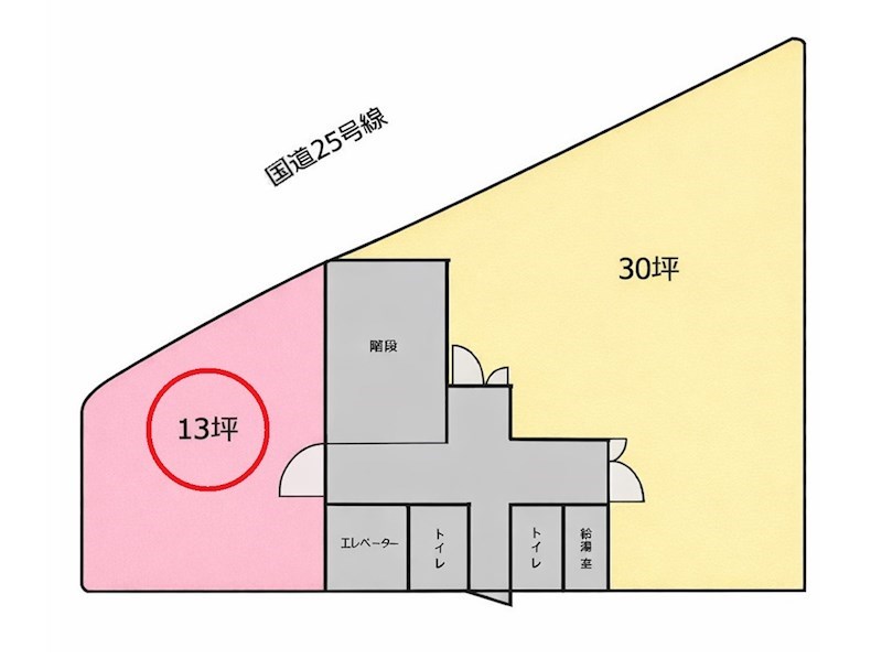 貸店舗・事務所　八尾市 弓削町１丁目 広さ約１３坪　EVあり　大和ビル 間取り
