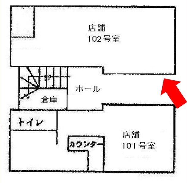 貸店舗・事務所　大阪市平野区 背戸口４丁目　広さ約６坪　トイレあり　内環状線沿い　重飲食不可　キューブ平野 間取り