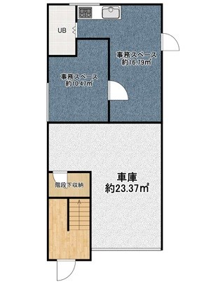 貸店舗・事務所　東大阪市 小若江２丁目　広さ約１６坪　軽飲食可　電動シャッター付き　住居付店舗 間取り