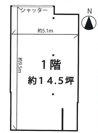 貸店舗・事務所　東大阪市 長堂２丁目　広さ約１４坪　長堂２丁目貸店舗・倉庫 間取り