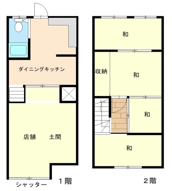 貸店舗・貸事務所　大阪市平野区 瓜破西２丁目　広さ延べ約１９坪　重飲食不可　瓜破西２丁目店舗住宅 間取り