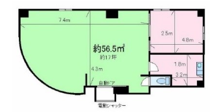 貸店舗・事務所　東大阪市 中石切町4丁目　広さ約１７坪　リバーサイドビル 間取り