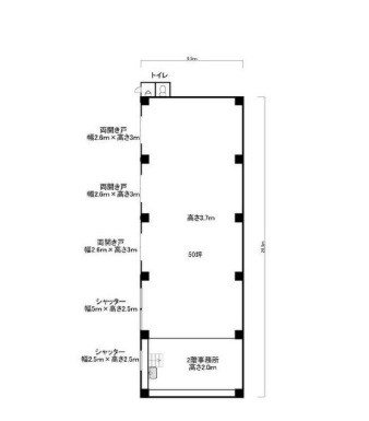 貸工場・倉庫　東大阪市 森河内東１丁目　広さ約５１坪　トイレあり　 間取り