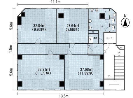 貸店舗・事務所　東大阪市 高井田元町２丁目　広さ約５３坪　エイシン長栄寺ビル 間取り
