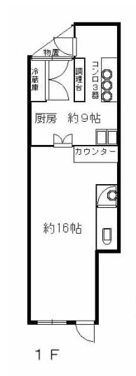 貸店舗・貸事務　大阪市　平野区平野馬場2丁目　広さ約17坪　居抜き物件　焼肉屋跡 間取り