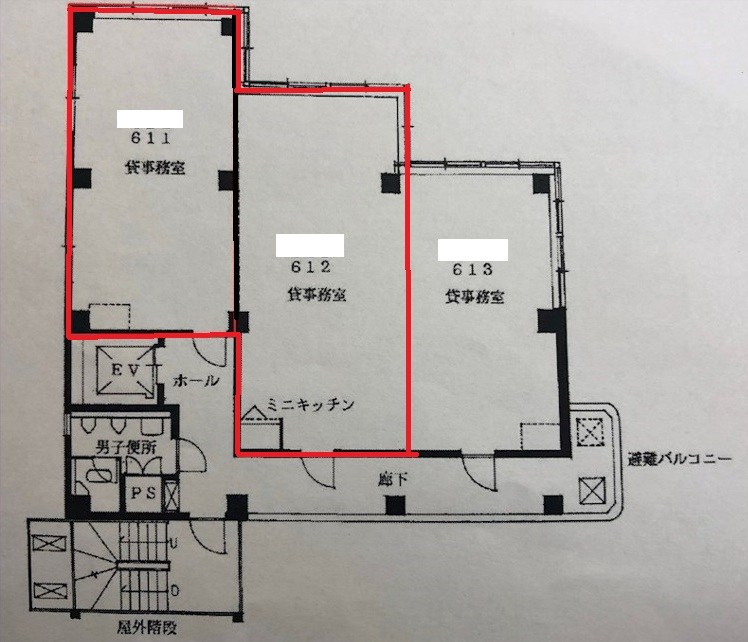 貸事務所　八尾市 東本町３丁目　広さ約３０坪　EVあり　トイレあり　リバティ八尾 間取り