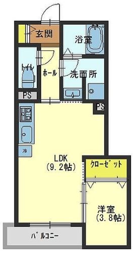 プリンシズコート渡辺通 202号室 間取り