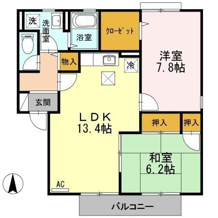 ハイカムール原B棟 105号室 間取り