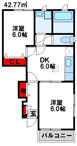 プラークティコⅠ 102号室 間取り