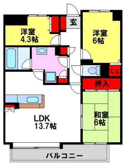 清喜スカイマンション二日市 間取り