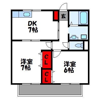 カロス古賀　A棟  202号室 間取り