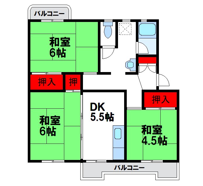 東福間団地　15000棟 15012号室 間取り