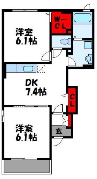 フーガ津屋崎Ⅱ 102号室 間取り