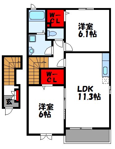 サンライト宗像Ⅲ  202号室 間取り