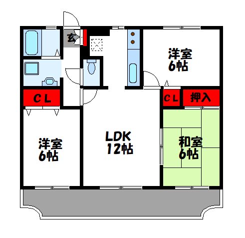 グランデージ空港南 206号室 間取り