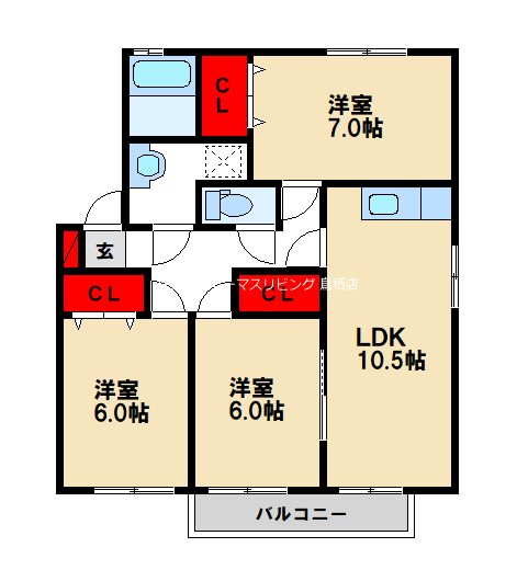 ドエル古賀A棟 202号室 間取り