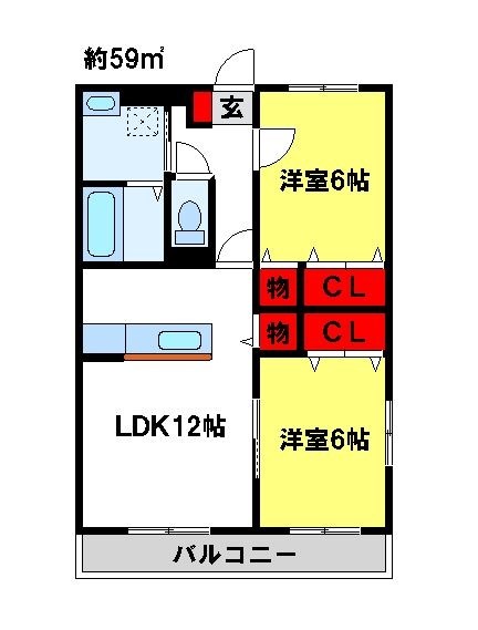 カントリーハイムむらたⅡ番館  205号室 間取り