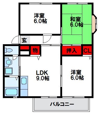 サンビレッジ津屋崎A 201号室 間取り