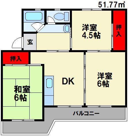 ビレッジハウス飯塚 2号棟 間取り図