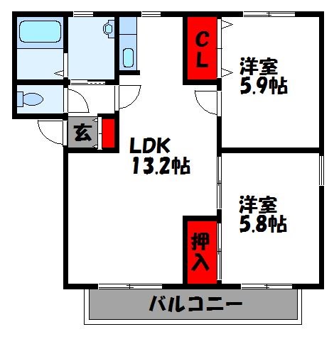 アンシェラ形貝E 202号室 間取り