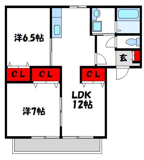 クレール津屋崎　Ａ棟 202号室 間取り