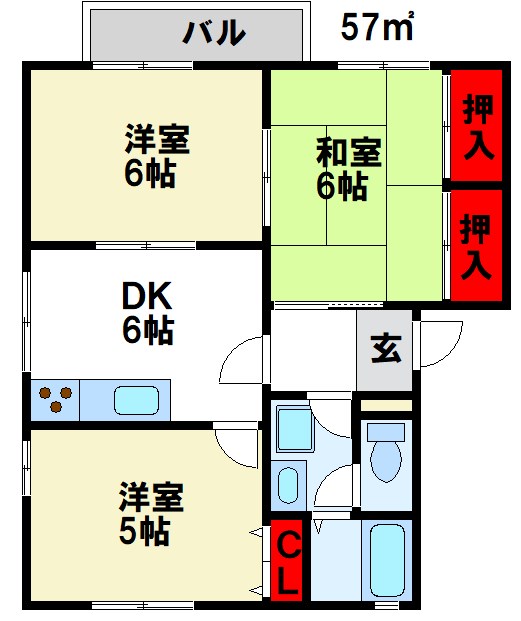 コーポハピネスⅡD棟 間取り