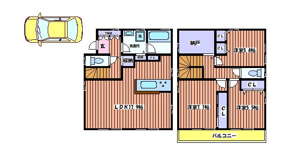 国立市谷保戸建 間取り図