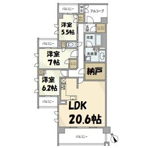 プラウド昭和楽園町テラス 間取り図