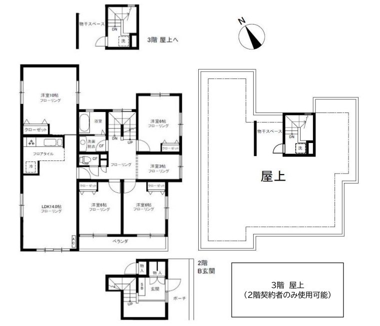 弦巻貸家 2階部分 間取り