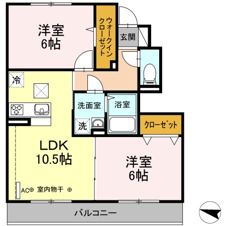 セレスティンワール A棟102号室 間取り