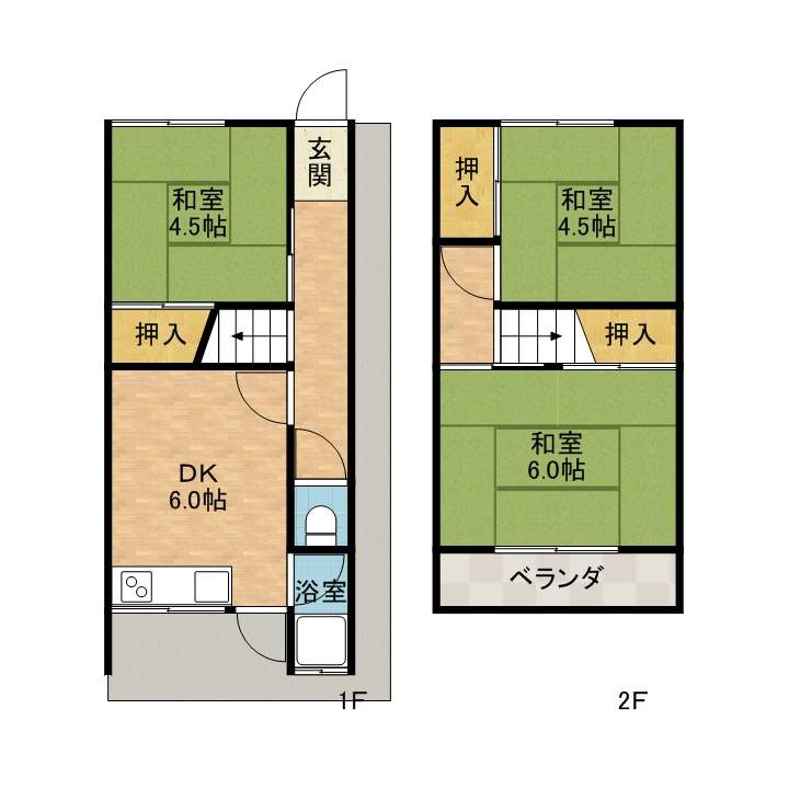 岸田２戸１貸家２（塚原３丁目） 間取り