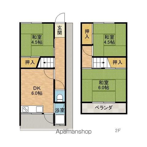 岸田２戸１貸家２（塚原３丁目） 間取り